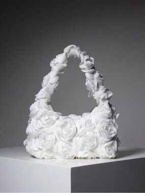 Bridal Purse White Floral Rose Appliqué Shoulder Bag from SHEIN